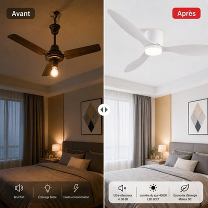 Ventilateur Plafond Silencieux Kyrel – Moteur DC Réversible Été/Hiver, LED & Télécommande