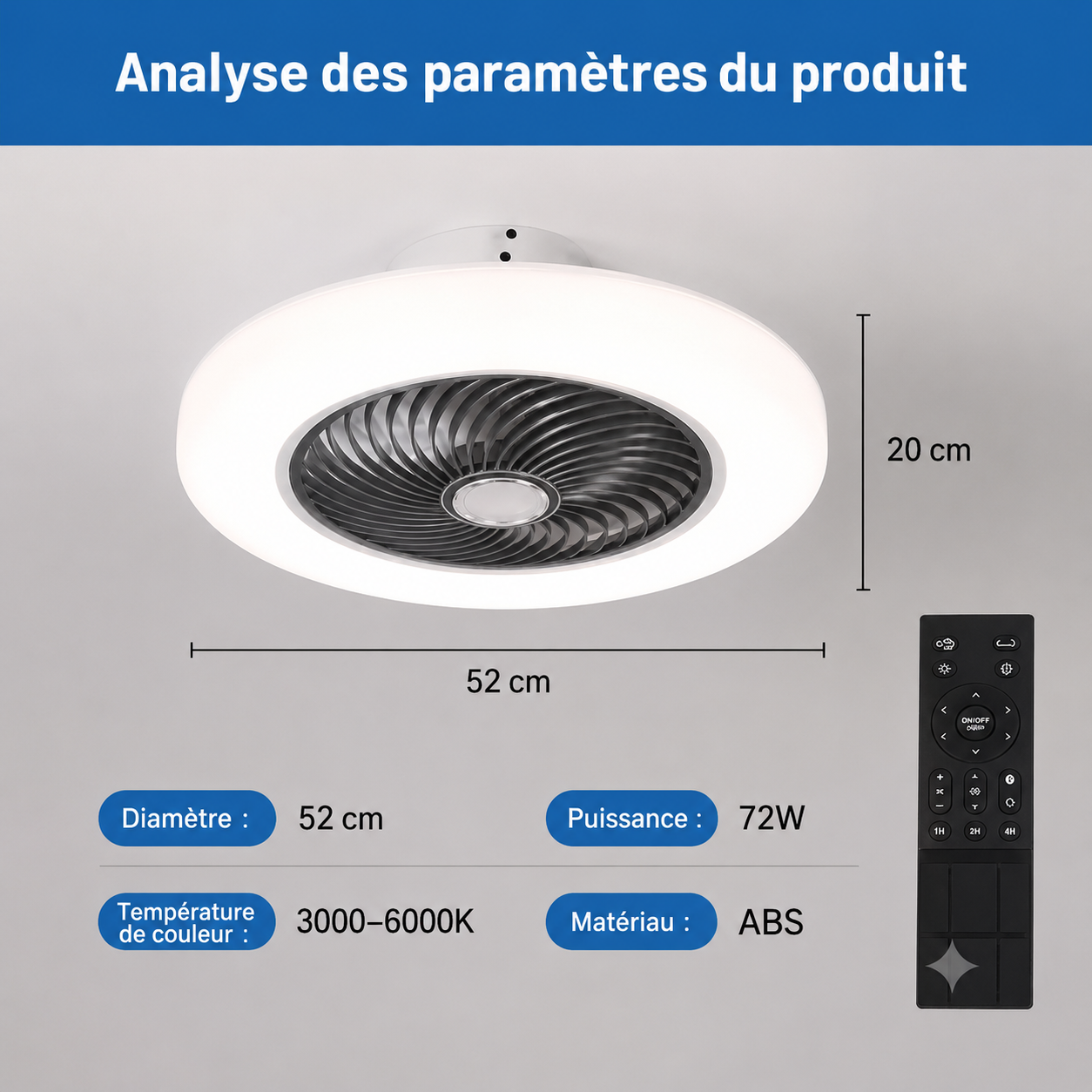 Ventilateur Plafond – Style Nordique, Moteur DC Inaudible & LED