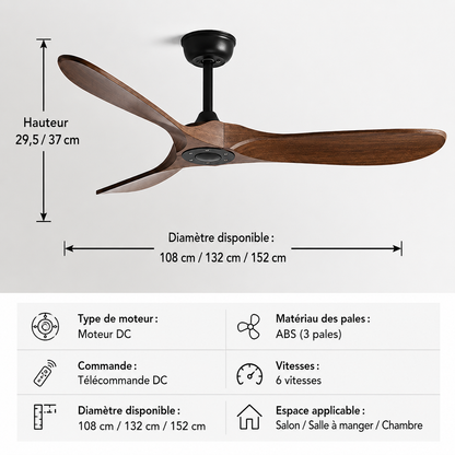 Ventilateur de Plafond Industriel Vintage Orvik – 107/132/152cm, Télécommande, Grand Débit