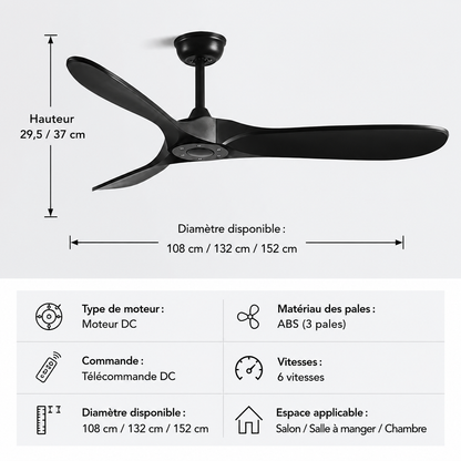 Ventilateur de Plafond Industriel Vintage Orvik – 107/132/152cm, Télécommande, Grand Débit