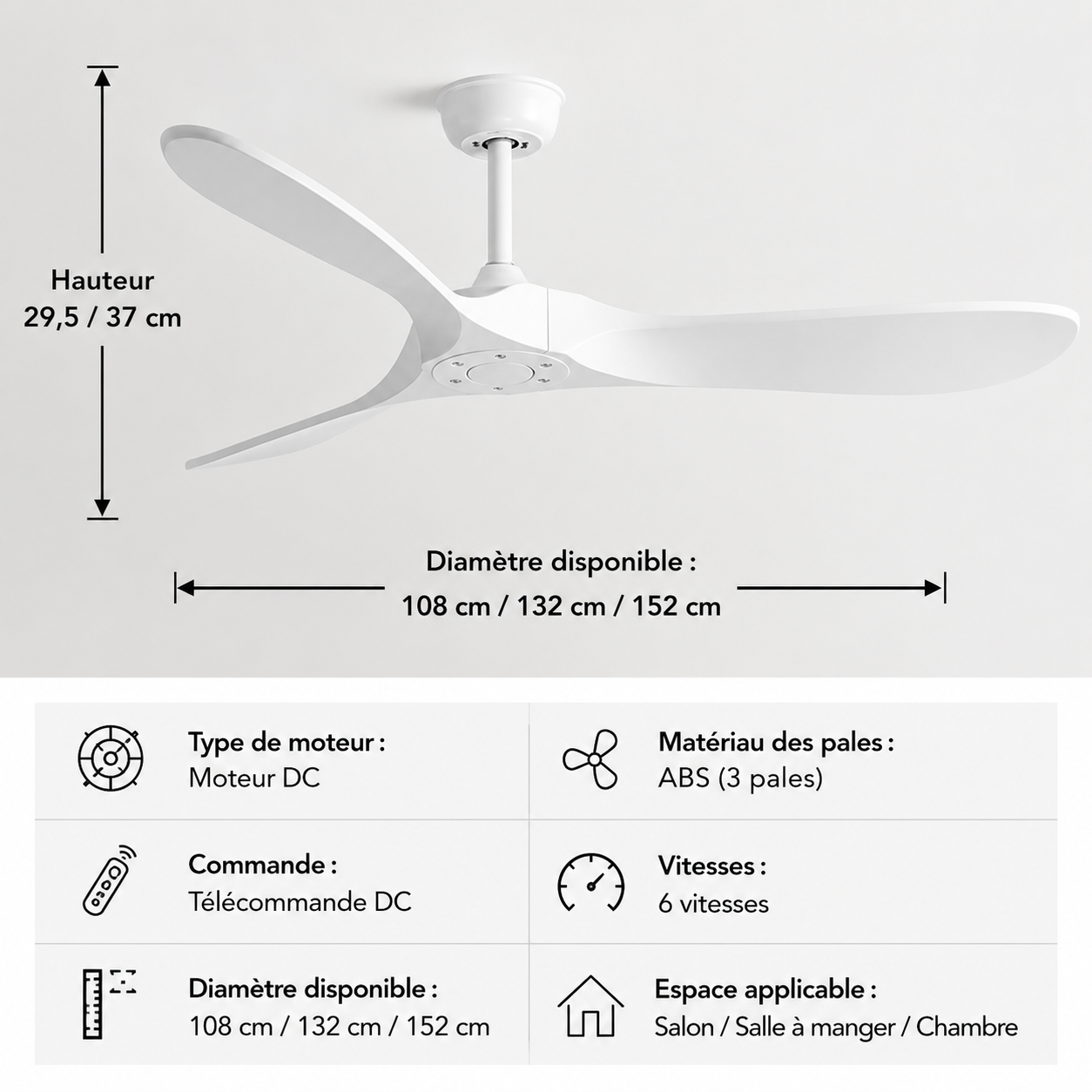 Ventilateur de Plafond Industriel Vintage Orvik – 107/132/152cm, Télécommande, Grand Débit