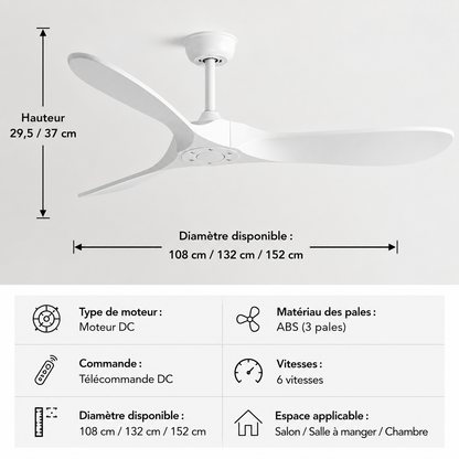 Ventilateur de Plafond Industriel Vintage Orvik – 107/132/152cm, Télécommande, Grand Débit