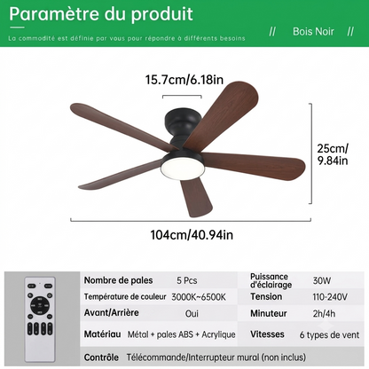 Ventilateur de Plafond Encastré Plat Alvik – 104cm, 5 Pales, Télécommande & Minuterie, Réversible
