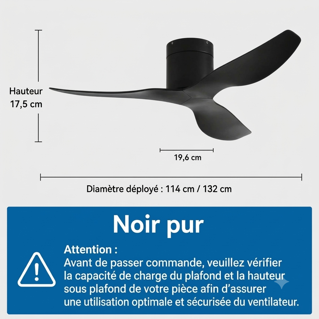 Ventilateur de Plafond Style Industriel Koryn – 132/114cm, Moteur DC Réversible & Silencieux