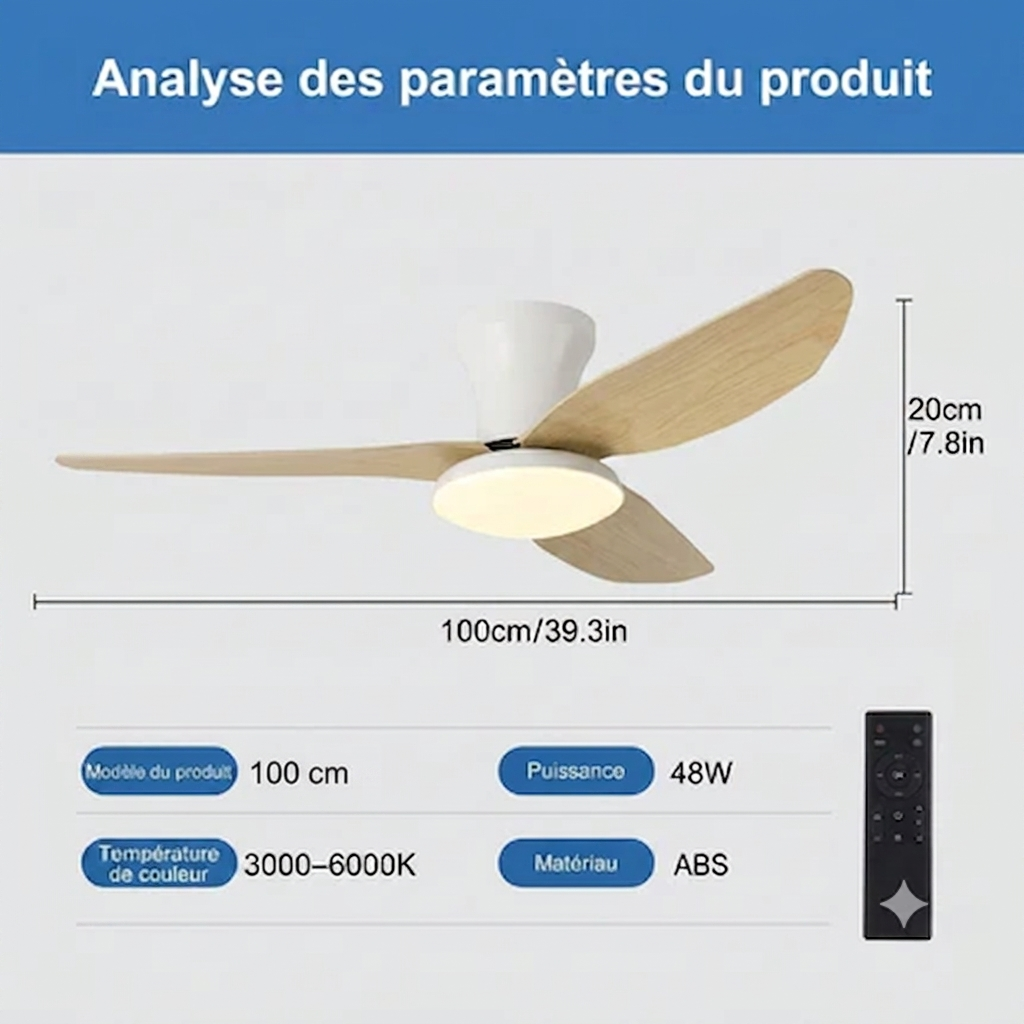 Ventilateur Plafond Connecté Varen – Pales Invisibles Rétractables, Bluetooth & LED