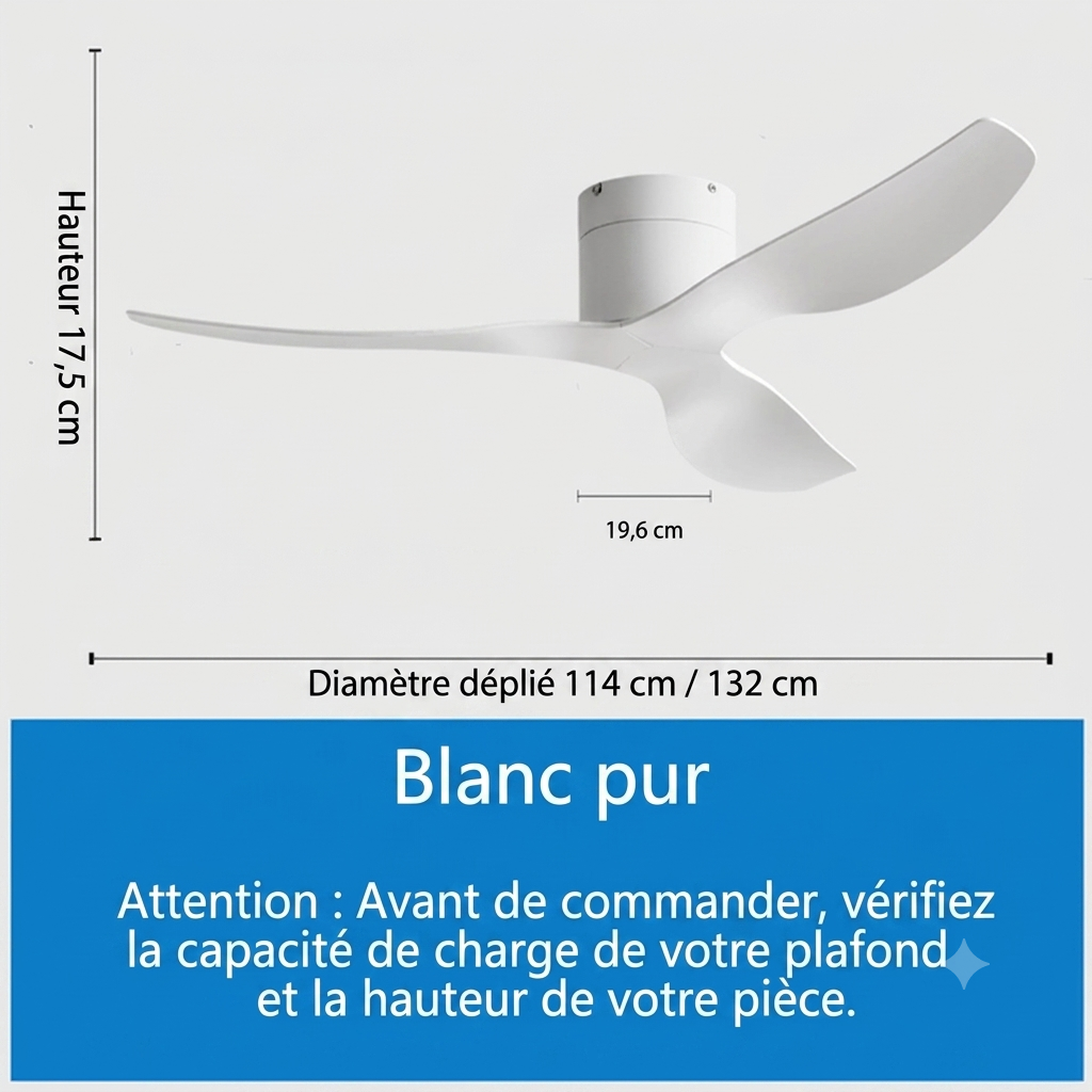 Ventilateur de Plafond Style Industriel Koryn – 132/114cm, Moteur DC Réversible & Silencieux