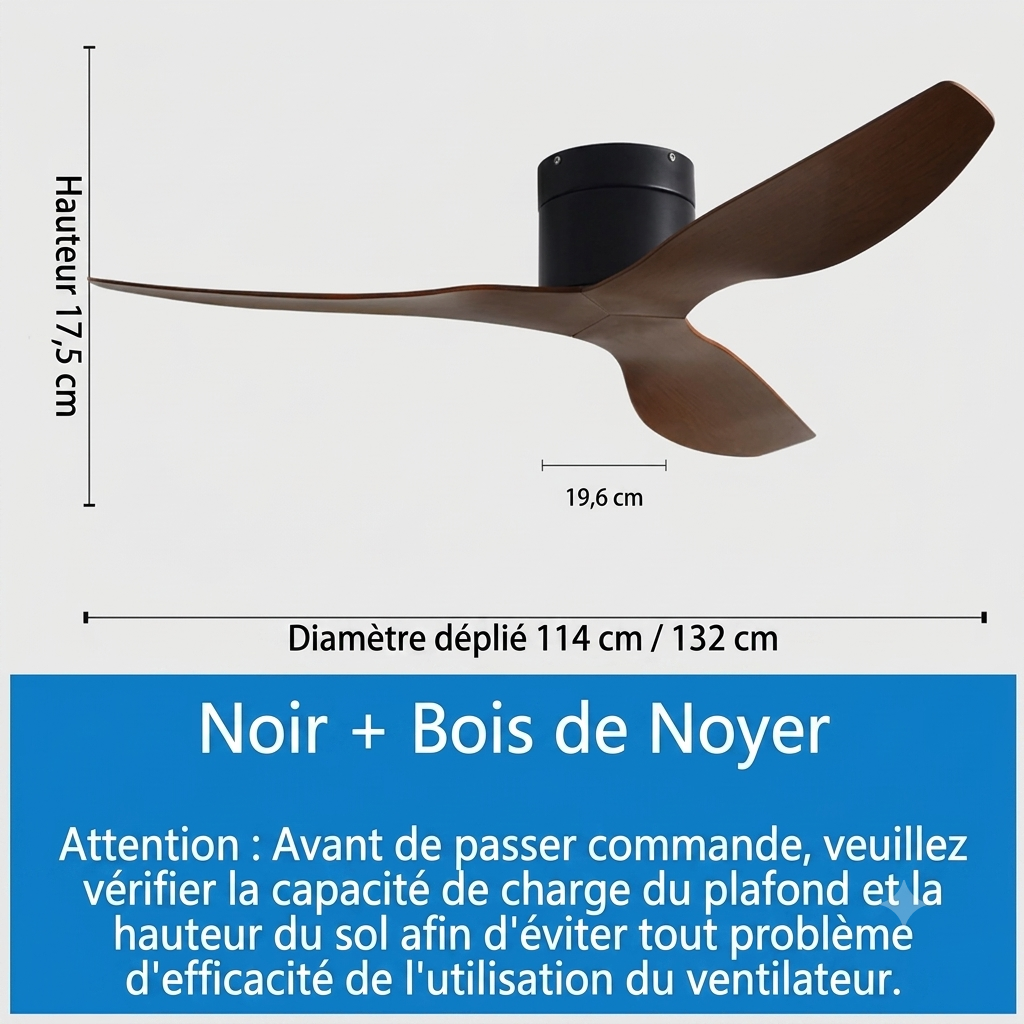 Ventilateur de Plafond Style Industriel Koryn – 132/114cm, Moteur DC Réversible & Silencieux