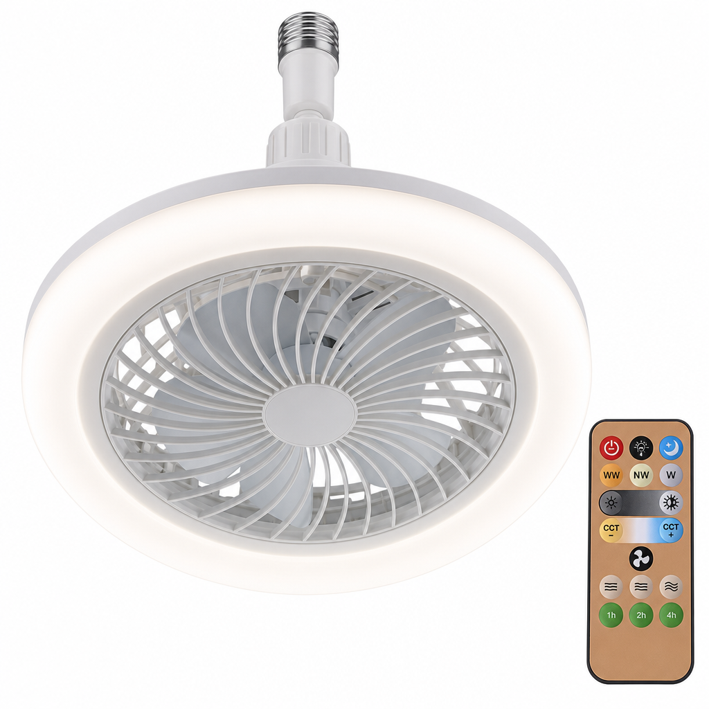 Mini Ventilateur Plafonnier 2-en-1 – LED Orientable sur Douille E27