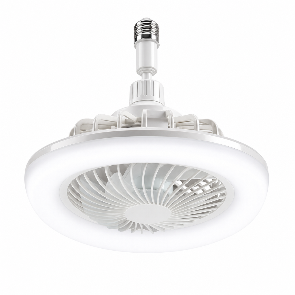 Mini Ventilateur Plafonnier 2-en-1 – LED Orientable sur Douille E27