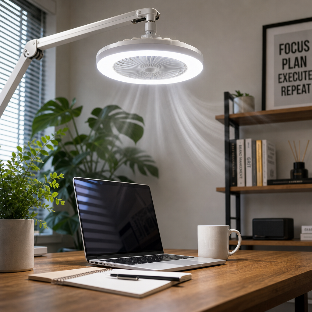 Mini Ventilateur Plafonnier 2-en-1 – LED Orientable sur Douille E27