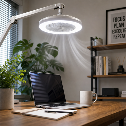Mini Ventilateur Plafonnier 2-en-1 – LED Orientable sur Douille E27