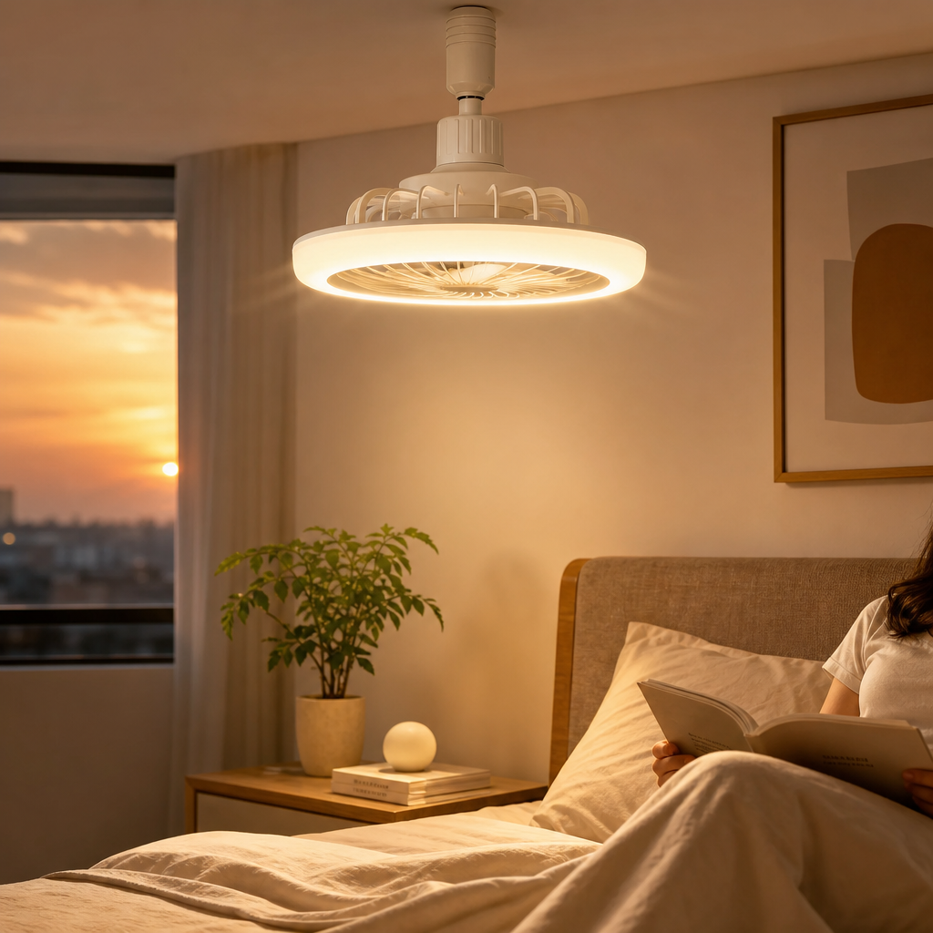 Mini Ventilateur Plafonnier 2-en-1 – LED Orientable sur Douille E27