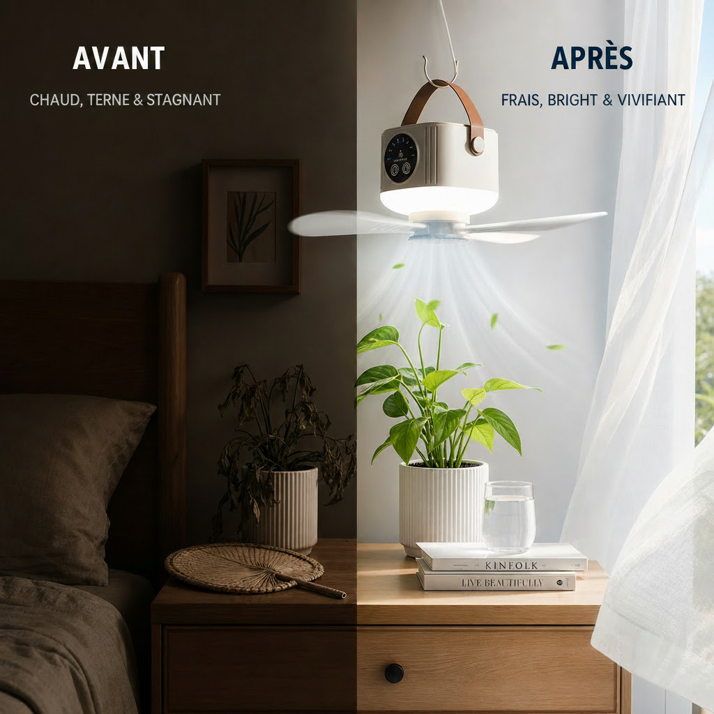 Lampe Ventilateur LED Portable — Rechargeable & Silencieux