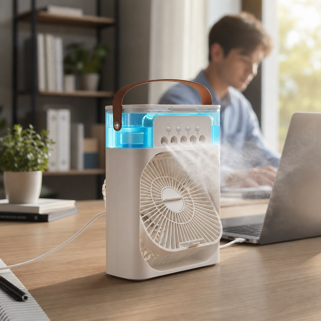 Climatiseur 3-en-1 Mini — Rafraîchit, Humidifie & Éclaire