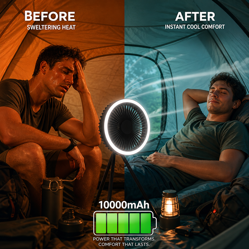 Ventilateur Camping Rechargeable — Sans Fil, Longue Autonomie