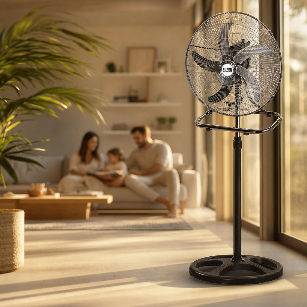 Ventilateur sur Pied Puissant — 3 Vitesses & Hauteur Réglable