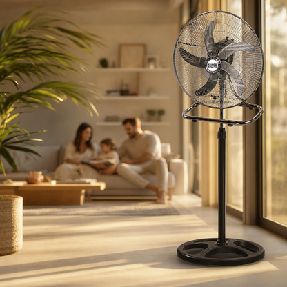 Ventilateur sur Pied Puissant — 3 Vitesses & Hauteur Réglable