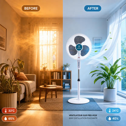 Ventilateur sur Pied H128 — Puissant, Silencieux & Design