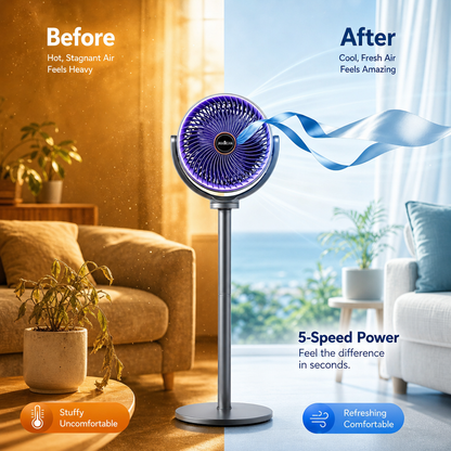 Ventilateur 3-en-1 Silencieux — 5 Vitesses, USB-C & 4 Hauteurs