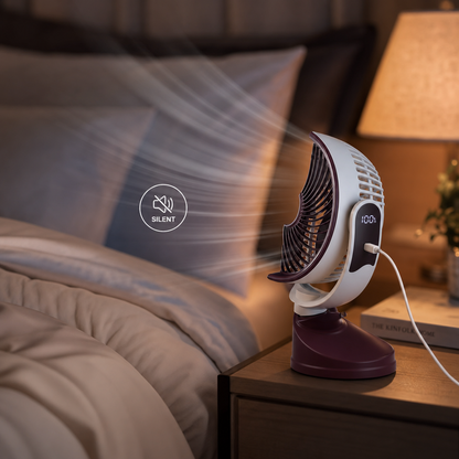 Ventilateur LED Rotatif — Rechargeable, Orientable 120° & Silencieux