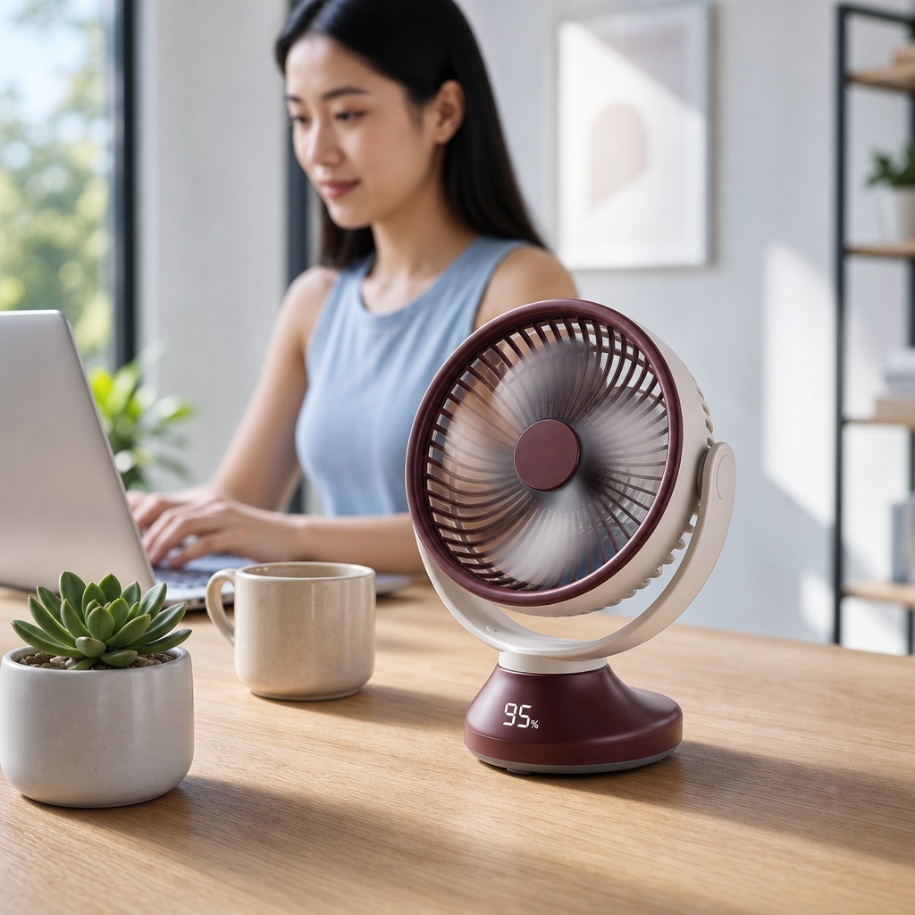 Ventilateur LED Rotatif — Rechargeable, Orientable 120° & Silencieux